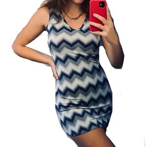 Vintage Blue Chevron 70s Dress